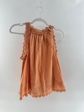 Ulla Johnson Linen Cotton Sleeveless Scalloped Edge Blouse Orange Women's Size 4